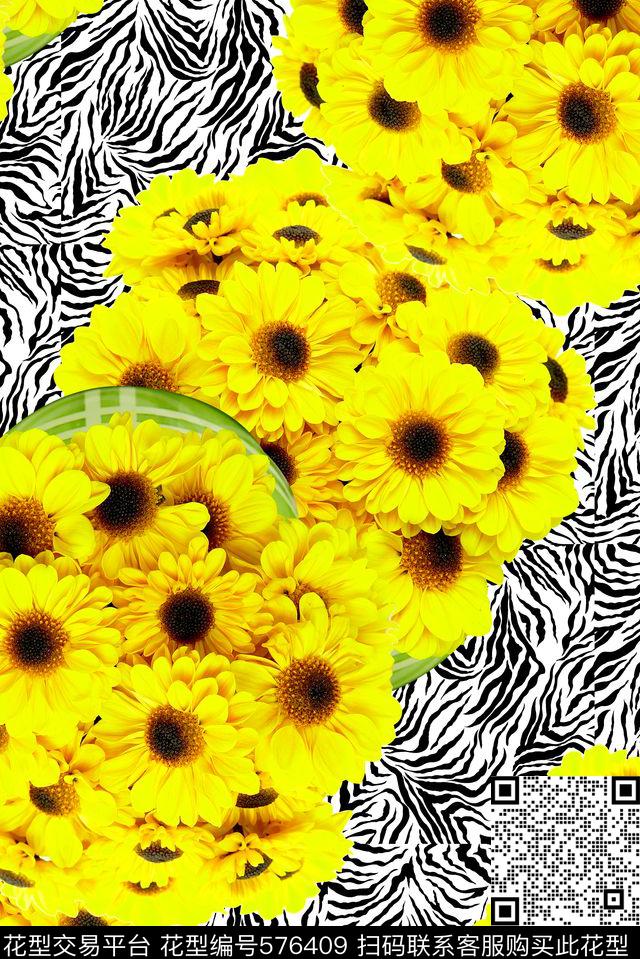 雏菊花朵花卉数码印花华亿平台下载（图片编号: 576409） - 瓦栏（Walan）