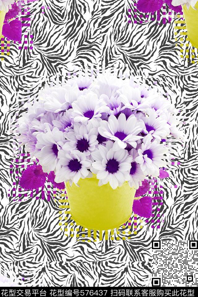 花卉花朵向日葵数码印花华亿平台下载（图片编号: 576437） - 瓦栏（Walan）