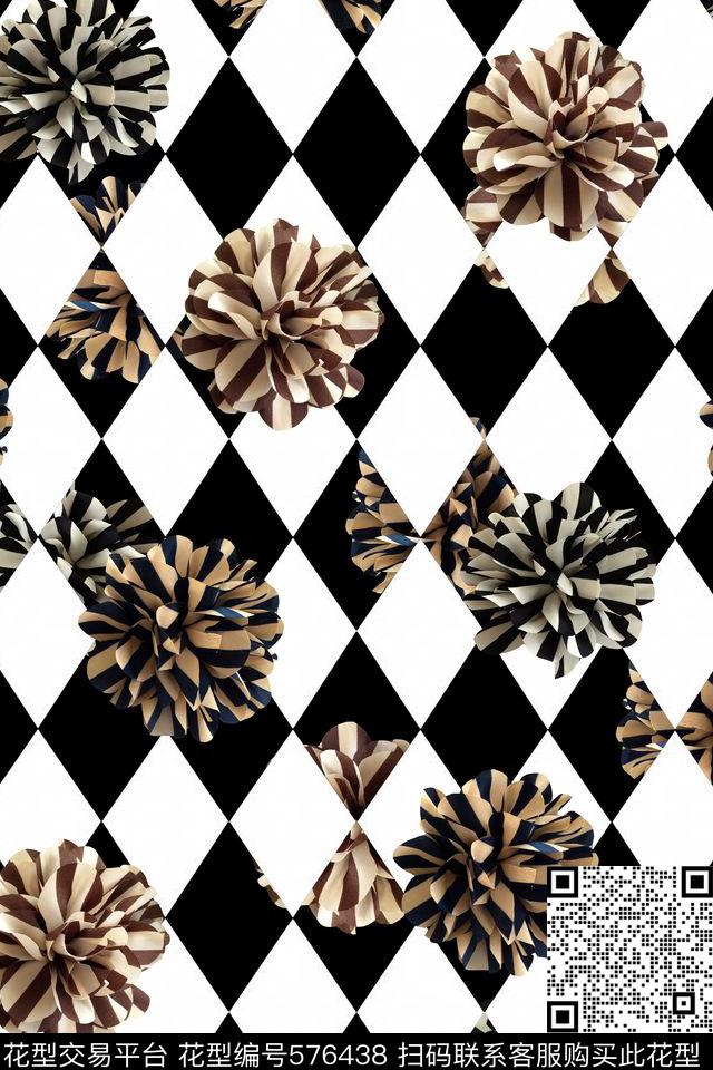 休闲时尚经典黑白格装饰花裙子数码印花华亿平台下载（图片编号: 576438） - 瓦栏（Walan）