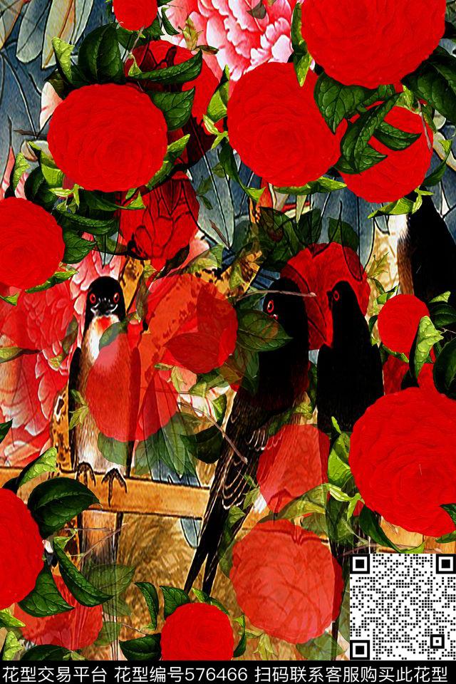 民族风花鸟中国风数码印花华亿平台下载（图片编号: 576466） - 瓦栏（Walan）