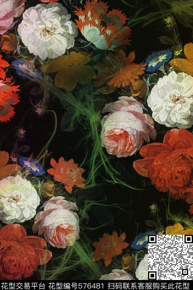时尚原创绚丽水彩时尚花卉光影数码印花华亿平台下载（图片编号: 576481） - 瓦栏（Walan）