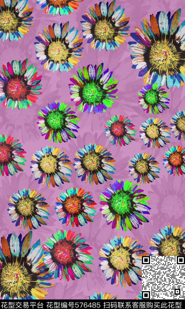 风格花卉丝巾围巾秀场色彩斑斓数码印花华亿平台下载（图片编号: 576485） - 瓦栏（Walan）