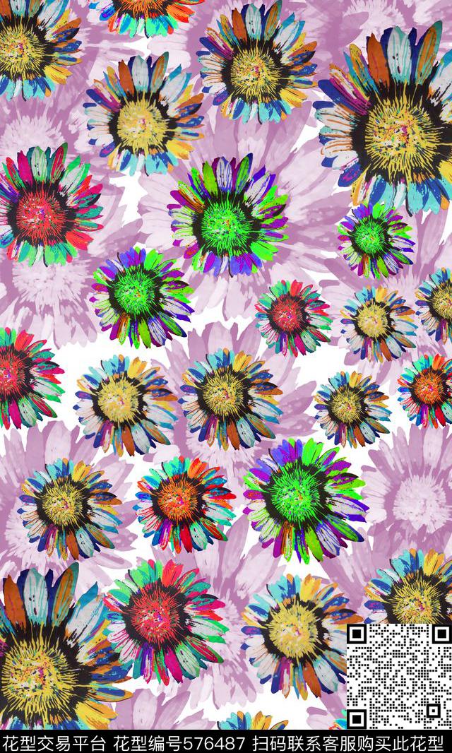 风格花卉丝巾围巾秀场色彩斑斓数码印花华亿平台下载（图片编号: 576487） - 瓦栏（Walan）