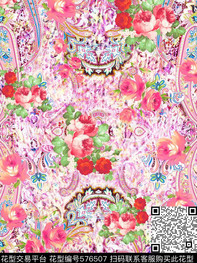 抽象拼接佩斯利涡旋纹印花数码印花数码印花华亿平台下载（图片编号: 576507） - 瓦栏（Walan）