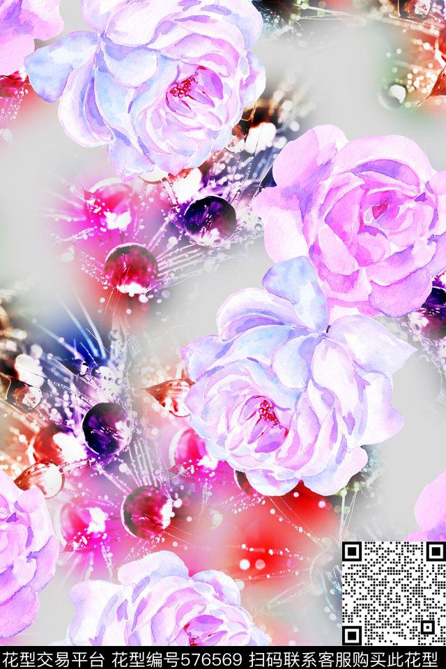花卉梦幻渐变数码印花华亿平台下载（图片编号: 576569） - 瓦栏（Walan）