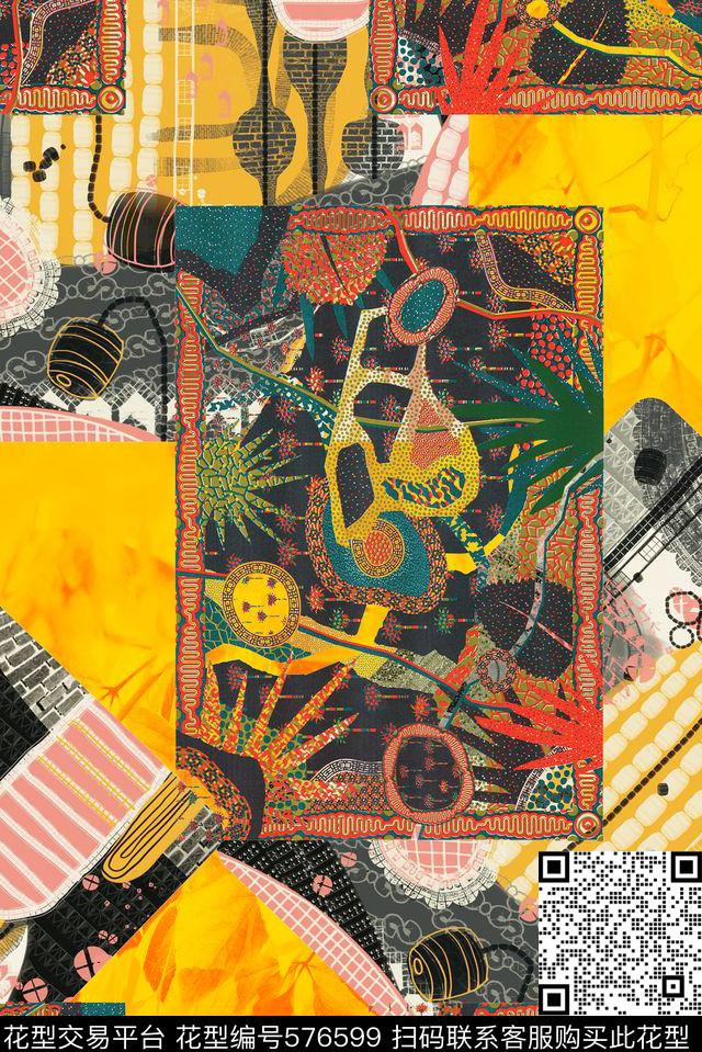 大气几何复古数码印花华亿平台下载（图片编号: 576599） - 瓦栏（Walan）