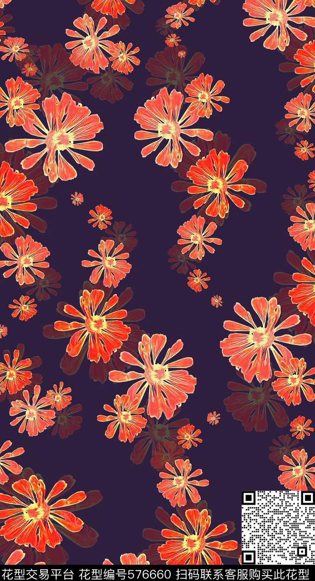 传统时尚多色简洁花卉花丛传统印花华亿平台下载（图片编号: 576660） - 瓦栏（Walan）