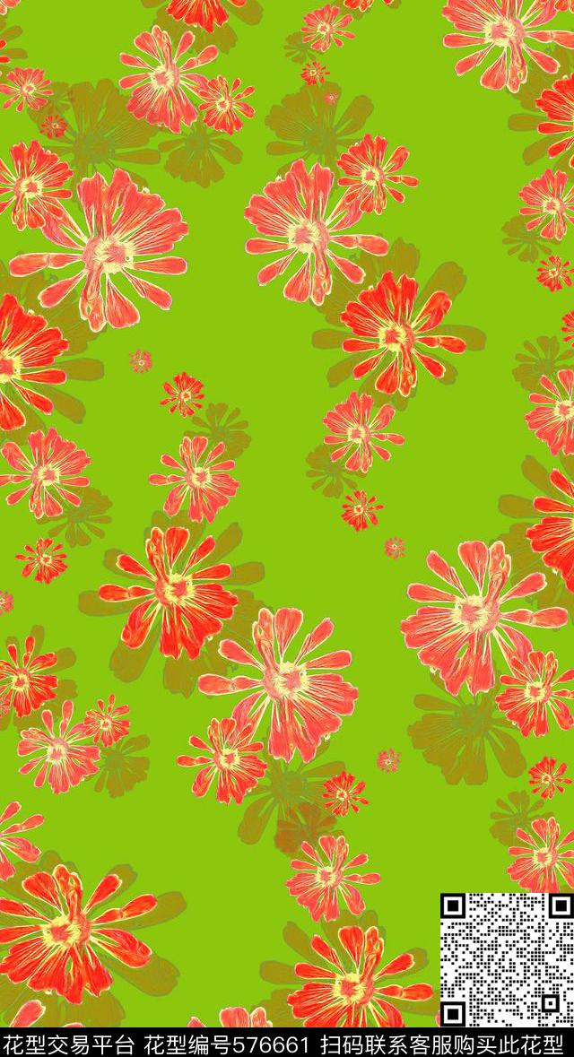 传统时尚多色简洁花卉花丛传统印花华亿平台下载（图片编号: 576661） - 瓦栏（Walan）