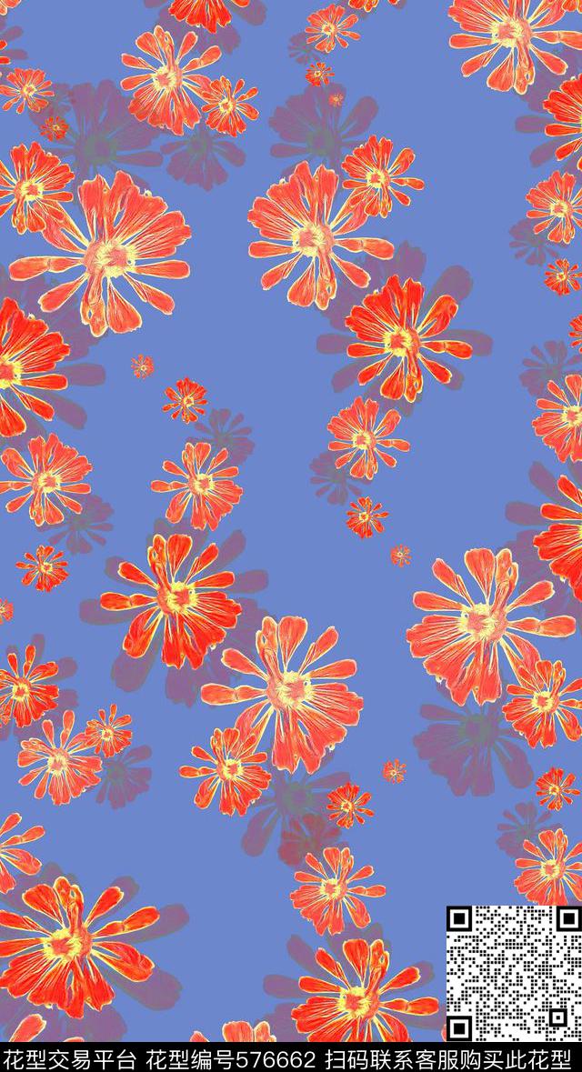 传统时尚多色简洁花卉花丛传统印花华亿平台下载（图片编号: 576662） - 瓦栏（Walan）