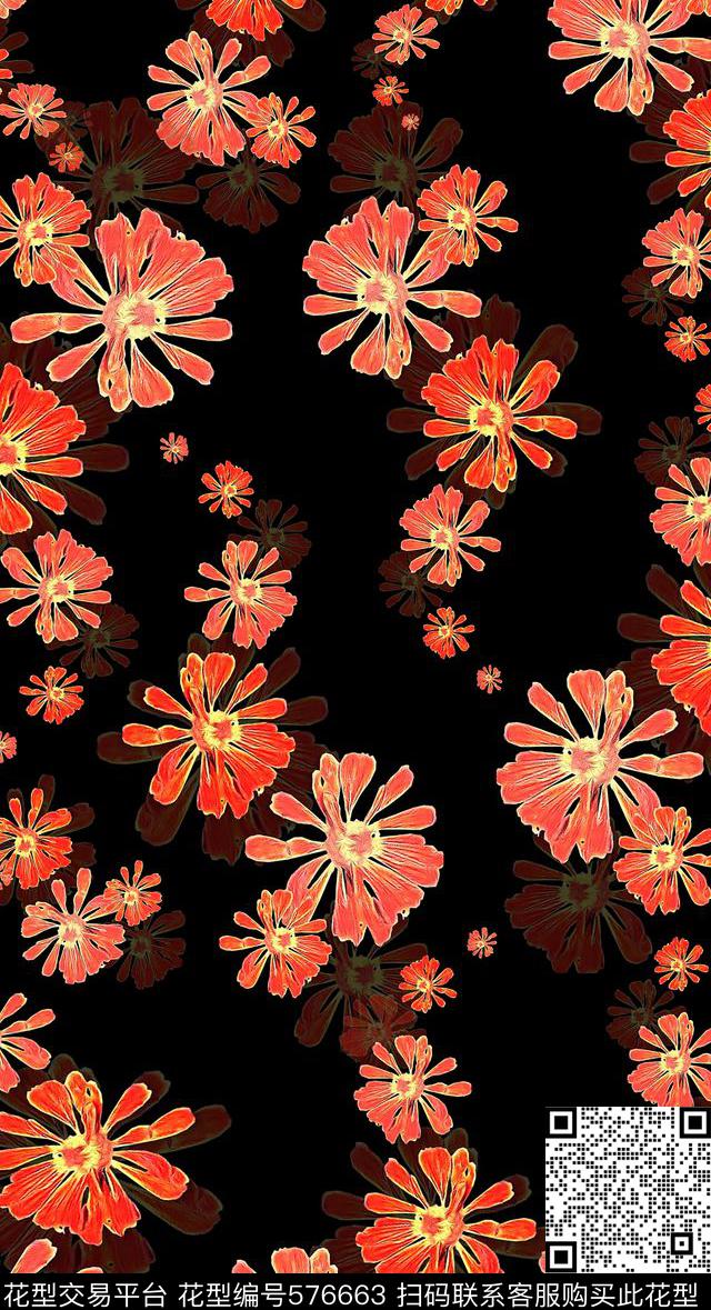 传统时尚多色简洁花卉花丛传统印花华亿平台下载（图片编号: 576663） - 瓦栏（Walan）