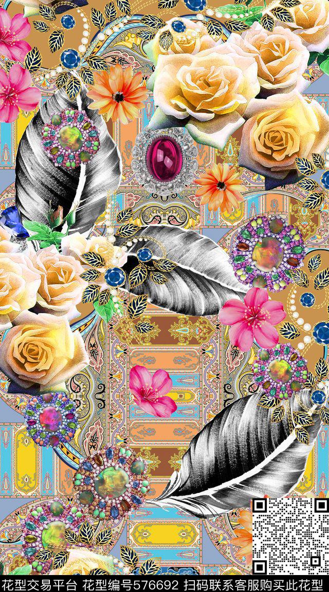 玫瑰大花花卉数码印花华亿平台下载（图片编号: 576692） - 瓦栏（Walan）