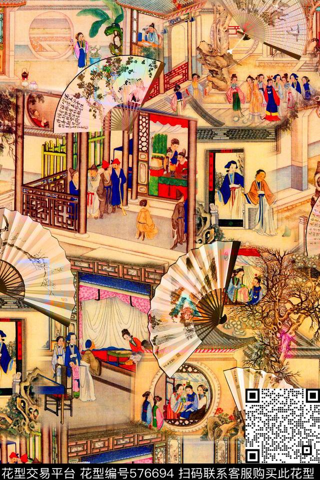 复古红楼梦旗袍数码印花华亿平台下载（图片编号: 576694） - 瓦栏（Walan）