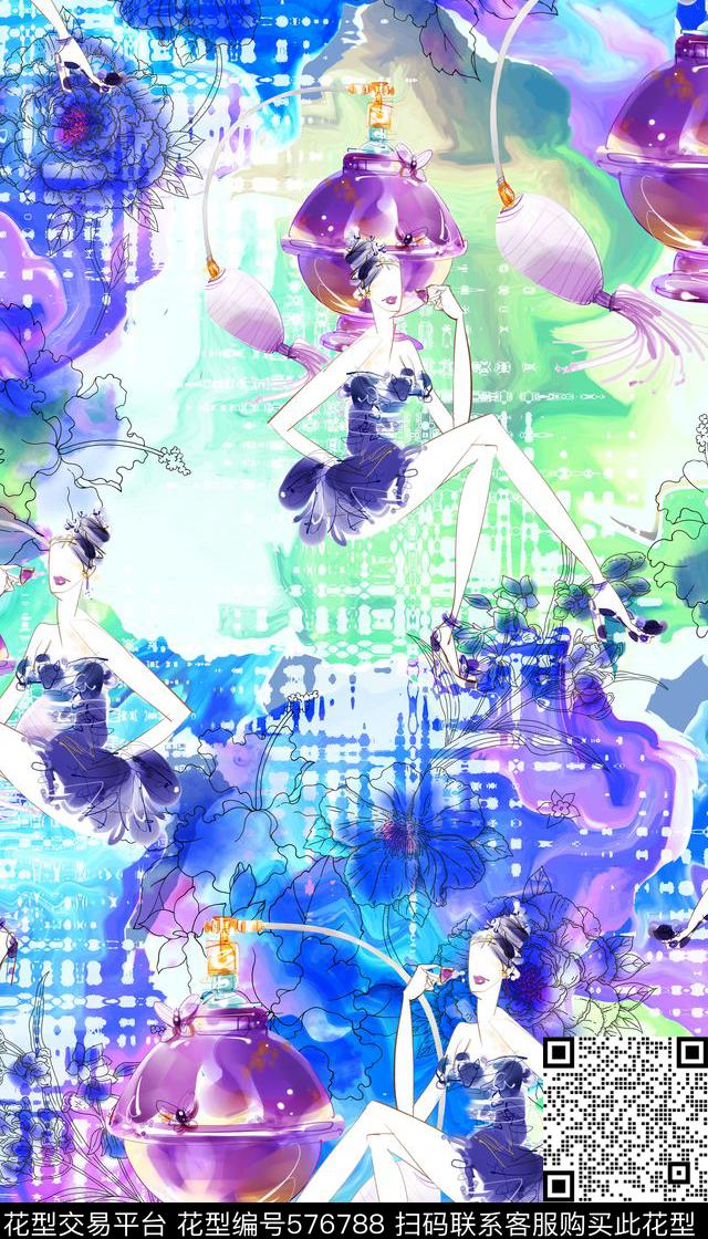 抽象水彩几何数码印花华亿平台下载（图片编号: 576788） - 瓦栏（Walan）