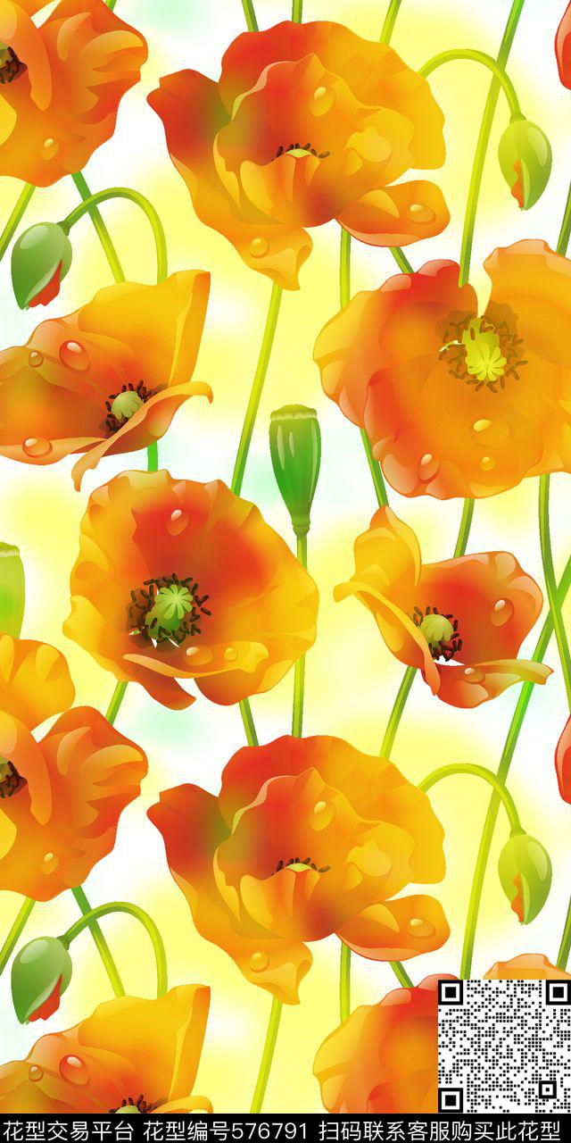 时尚潮流大牌水彩花卉数码印花华亿平台下载（图片编号: 576791） - 瓦栏（Walan）