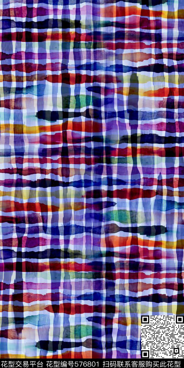 裙子箱包家纺时尚新潮流行水彩格子数码印花华亿平台下载（图片编号: 576801） - 瓦栏（Walan）