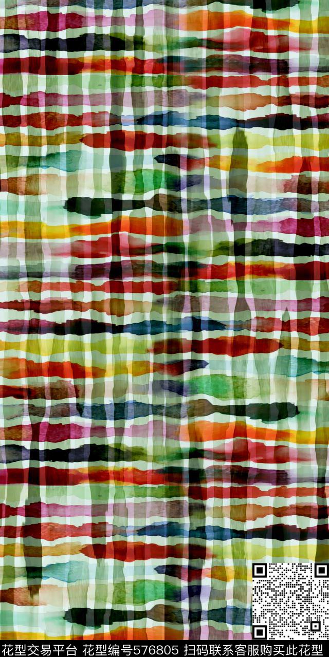 裙子箱包家纺时尚新潮流行水彩格子数码印花华亿平台下载（图片编号: 576805） - 瓦栏（Walan）