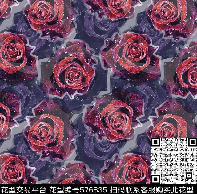 花卉玫瑰小花满版数码印花华亿平台下载（图片编号: 576835） - 瓦栏（Walan）