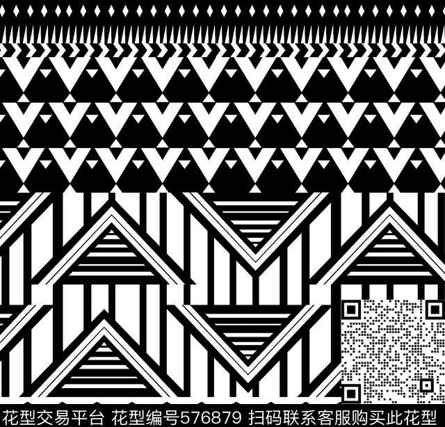 几何手绘黑白流行搭配传统印花华亿平台下载（图片编号: 576879） - 瓦栏（Walan）