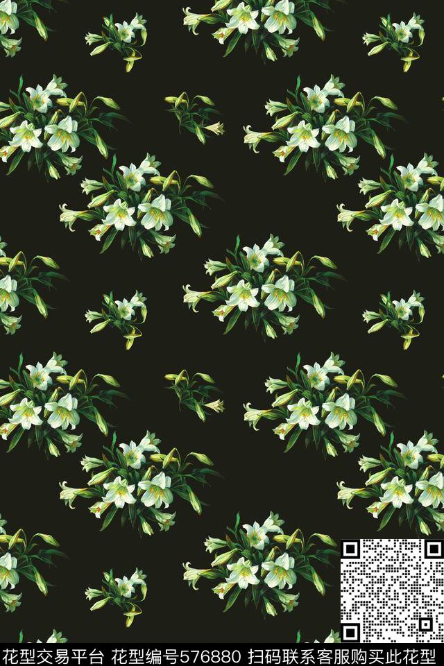 百合清新复古数码印花华亿平台下载（图片编号: 576880） - 瓦栏（Walan）
