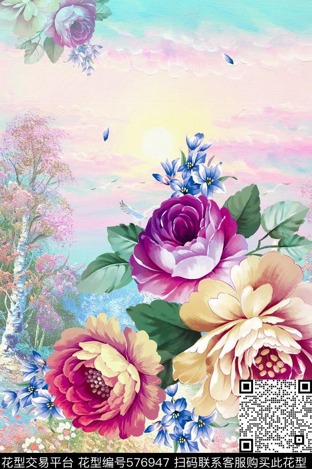 大花花卉定位华亿平台数码印花华亿平台下载（图片编号: 576947） - 瓦栏（Walan）