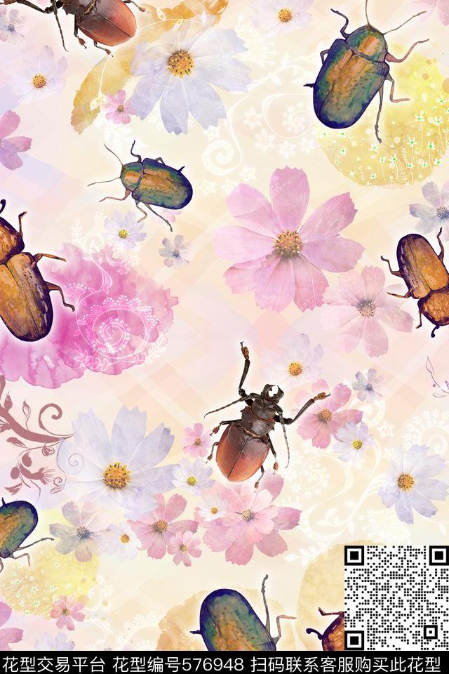 昆虫花朵花卉数码印花华亿平台下载（图片编号: 576948） - 瓦栏（Walan）