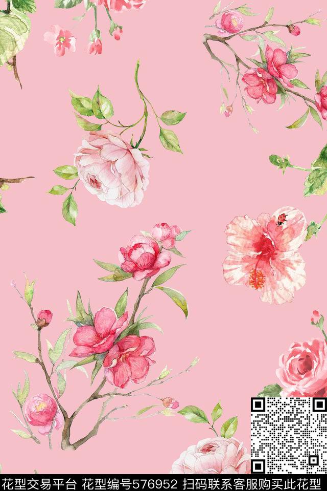 春夏华亿平台满版花卉女装印花数码印花华亿平台下载（图片编号: 576952） - 瓦栏（Walan）