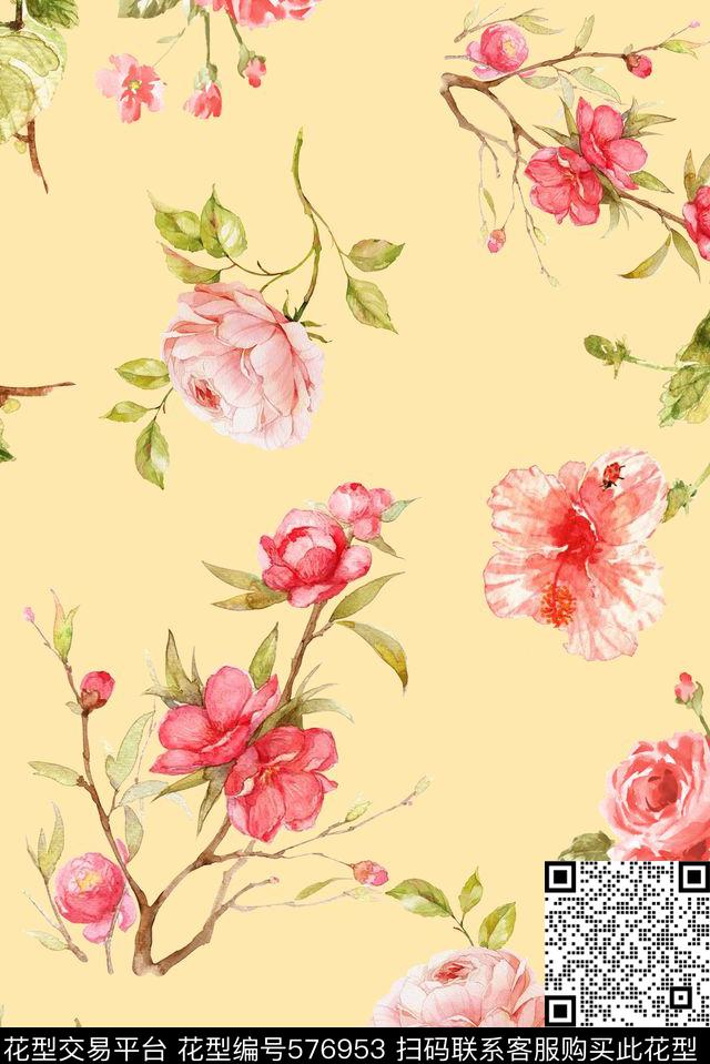 春夏华亿平台满版花卉女装印花数码印花华亿平台下载（图片编号: 576953） - 瓦栏（Walan）