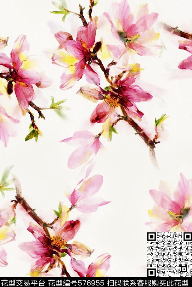 大气抽象手绘花朵清新大气数码印花华亿平台下载（图片编号: 576955） - 瓦栏（Walan）