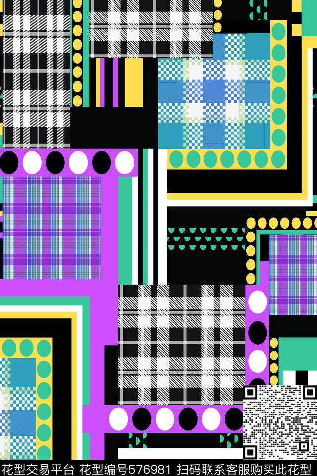 时尚大牌几何拼贴传统印花华亿平台下载（图片编号: 576981） - 瓦栏（Walan）