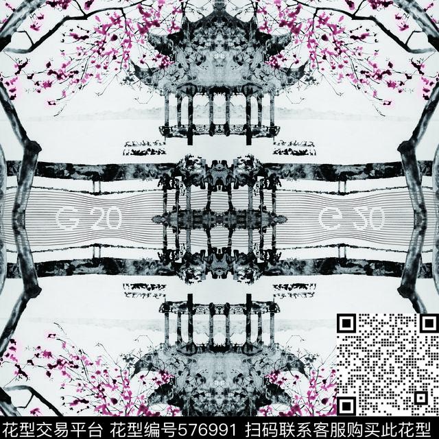 中国风水墨西湖数码印花华亿平台下载（图片编号: 576991） - 瓦栏（Walan）