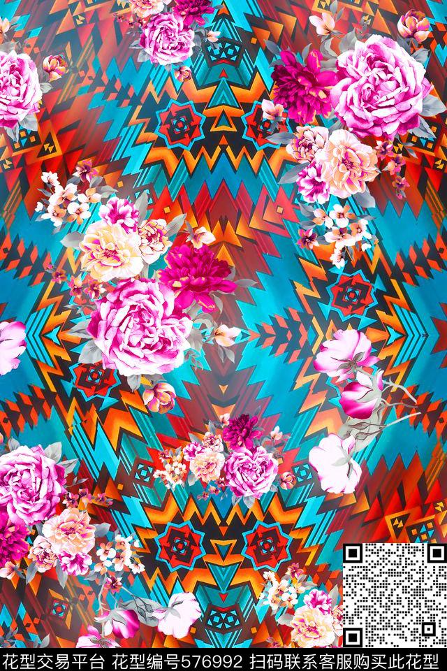抽象抽象几何花数码印花华亿平台下载（图片编号: 576992） - 瓦栏（Walan）
