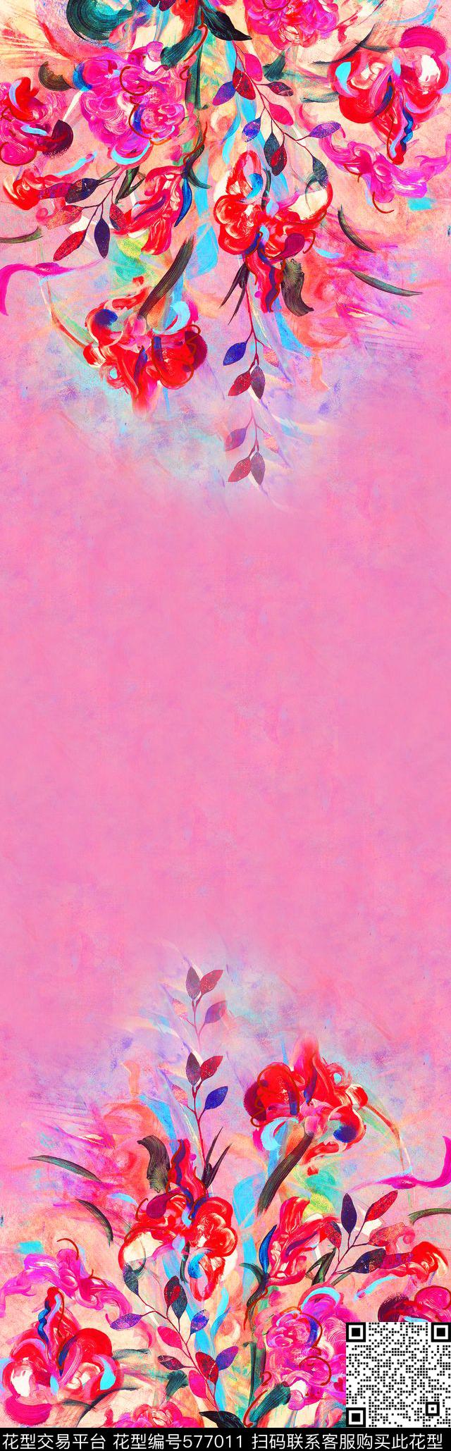 写意花卉围巾数码印花华亿平台下载（图片编号: 577011） - 瓦栏（Walan）