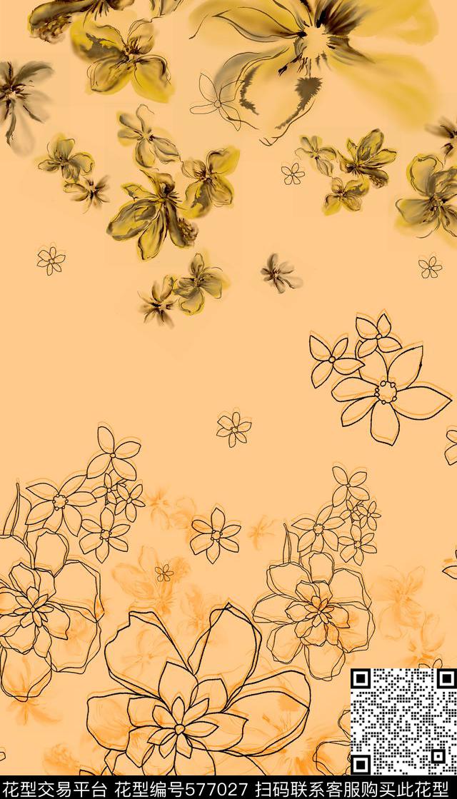 时尚手绘花卉传统印花华亿平台下载（图片编号: 577027） - 瓦栏（Walan）
