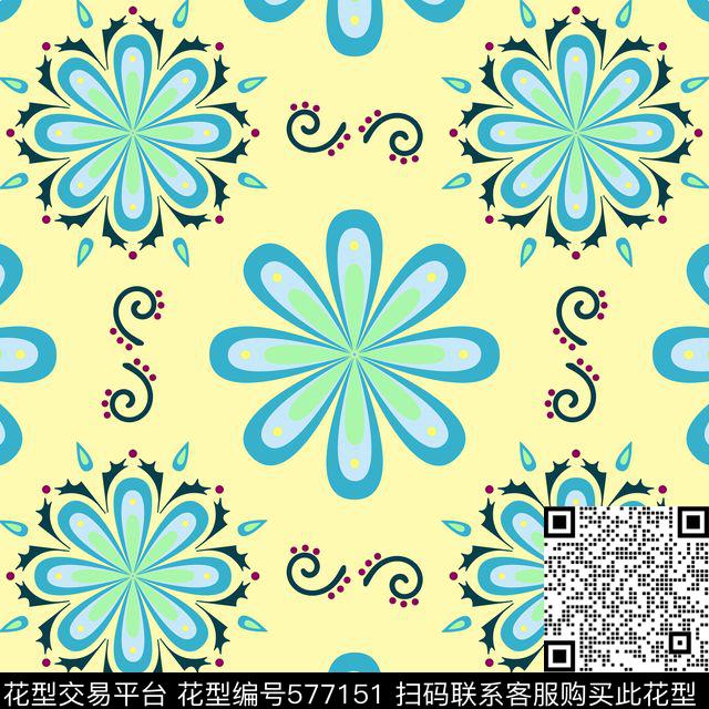 花朵对称传统印花华亿平台下载（图片编号: 577151） - 瓦栏（Walan）