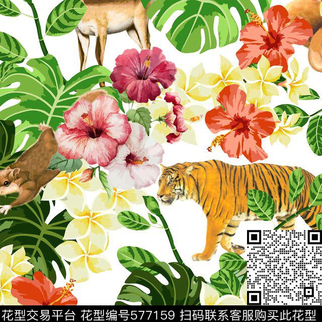 写意动物花卉数码印花华亿平台下载（图片编号: 577159） - 瓦栏（Walan）