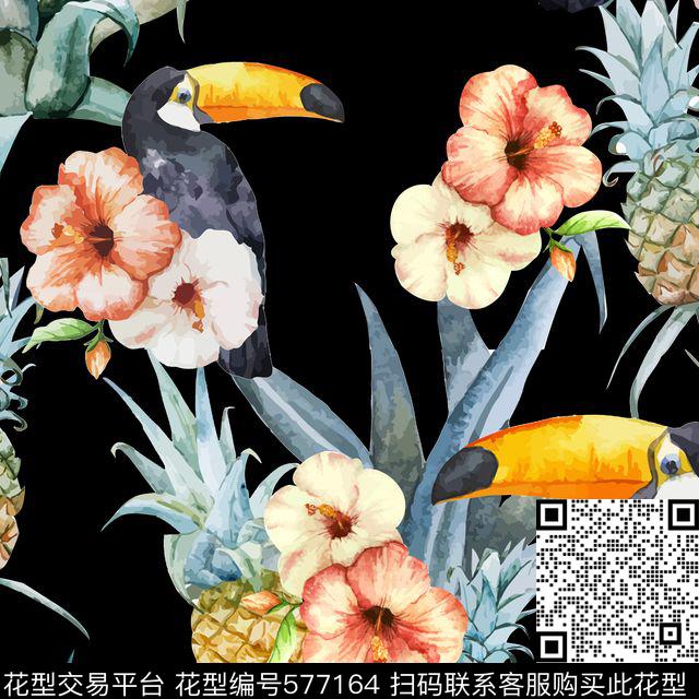 休闲风鸟类花卉数码印花华亿平台下载（图片编号: 577164） - 瓦栏（Walan）
