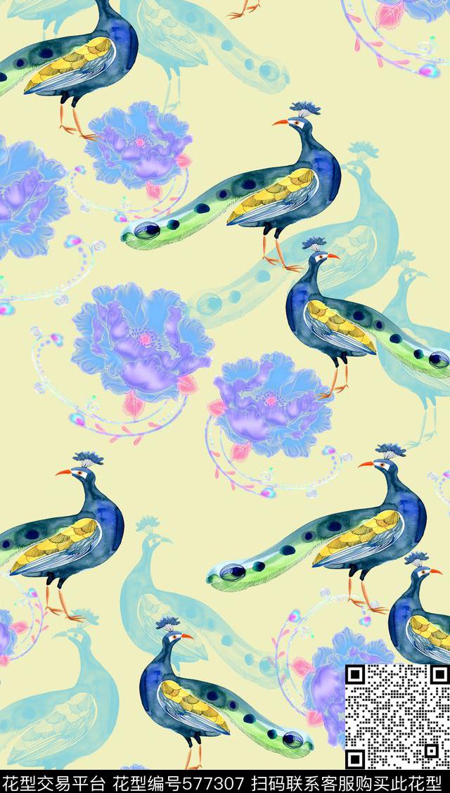 多色家纺孔雀数码印花华亿平台下载（图片编号: 577307） - 瓦栏（Walan）