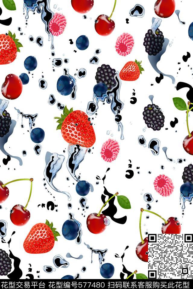 樱桃水果草莓数码印花华亿平台下载（图片编号: 577480） - 瓦栏（Walan）