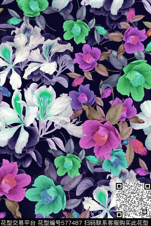 花朵花卉数码印花华亿平台下载（图片编号: 577487） - 瓦栏（Walan）