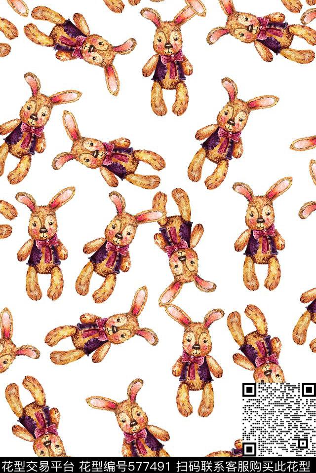 可爱水彩兔子数码印花华亿平台下载（图片编号: 577491） - 瓦栏（Walan）