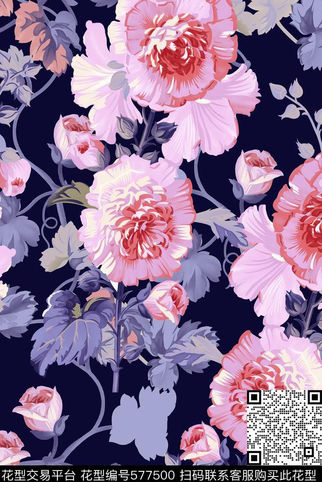 花朵花卉传统印花华亿平台下载（图片编号: 577500） - 瓦栏（Walan）