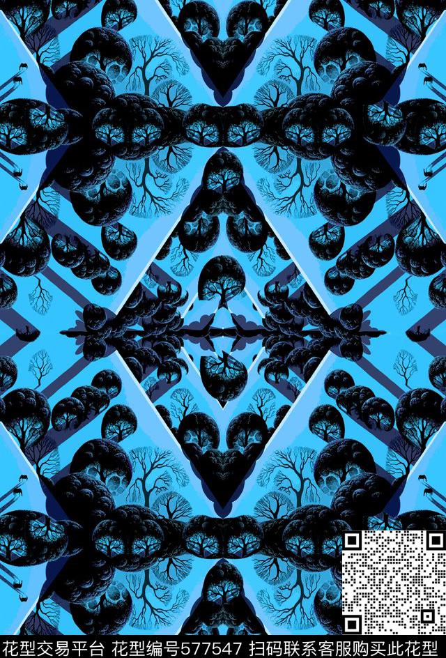 风景几何树枝几何印花数码印花华亿平台下载（图片编号: 577547） - 瓦栏（Walan）
