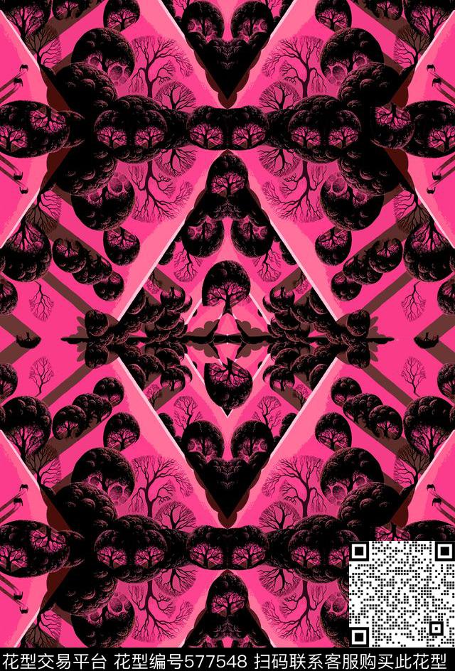 风景几何树枝几何印花数码印花华亿平台下载（图片编号: 577548） - 瓦栏（Walan）