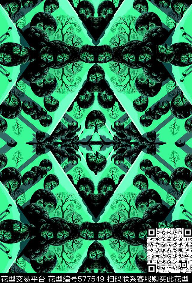 风景几何树枝几何印花数码印花华亿平台下载（图片编号: 577549） - 瓦栏（Walan）