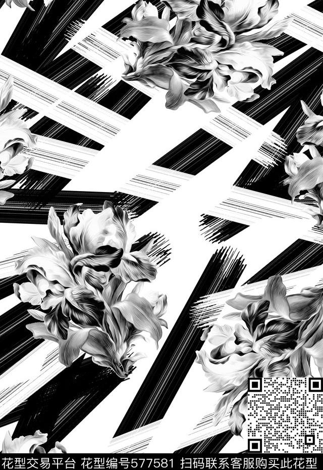 复古花卉笔刷传统印花华亿平台下载（图片编号: 577581） - 瓦栏（Walan）