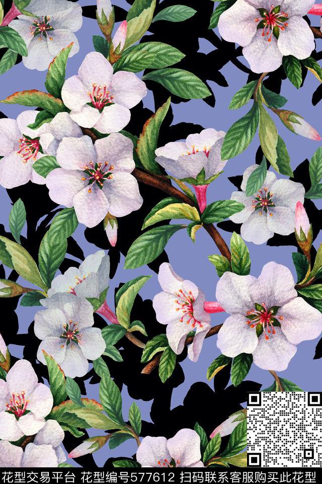 田园风桃花梅花数码印花华亿平台下载（图片编号: 577612） - 瓦栏（Walan）