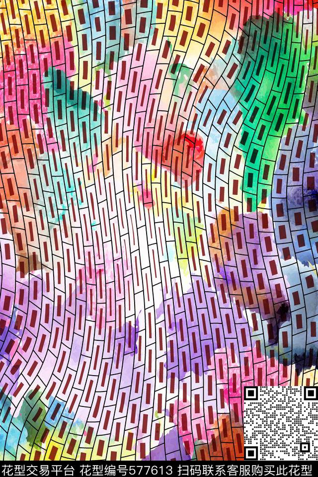 扭曲格子线条格子数码印花华亿平台下载（图片编号: 577613） - 瓦栏（Walan）
