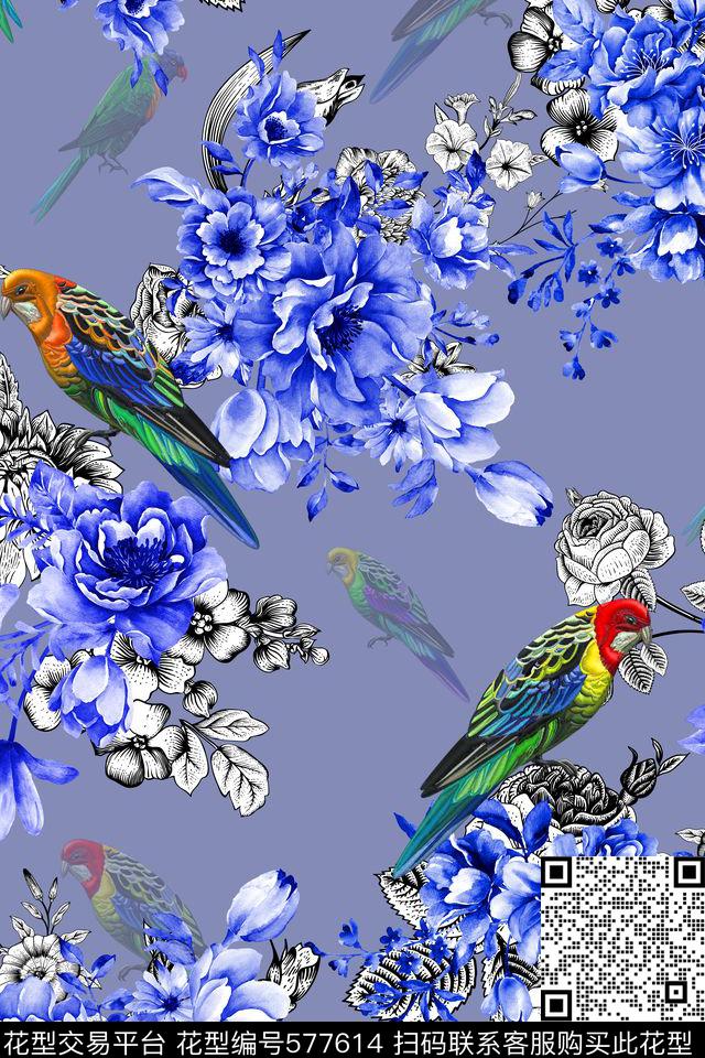 中国风刺绣绣花青花瓷靛蓝数码印花华亿平台下载（图片编号: 577614） - 瓦栏（Walan）