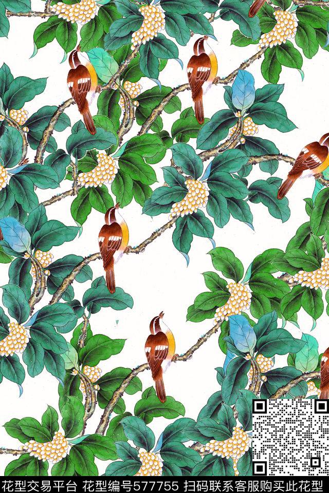 国画花鸟女装中国风围巾数码印花华亿平台下载（图片编号: 577755） - 瓦栏（Walan）