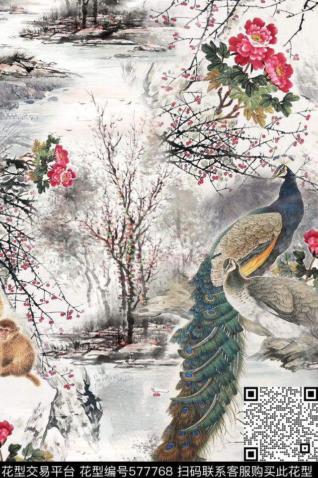 女装潮流时尚大牌山水画数码印花华亿平台下载（图片编号: 577768） - 瓦栏（Walan）